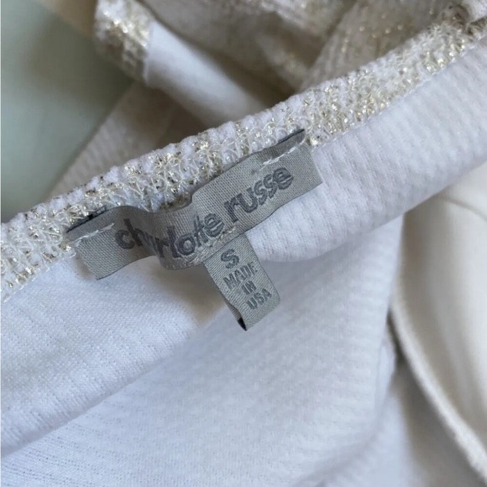 Charlotte Russe Cropped Top Size Small Stretch White &Gold Glitter Cami - Picture 9 of 12